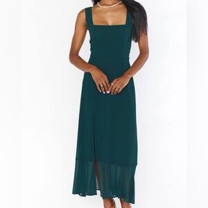 Show Me Your MuMu Claire Midi Dress in Emerlad Chiffon